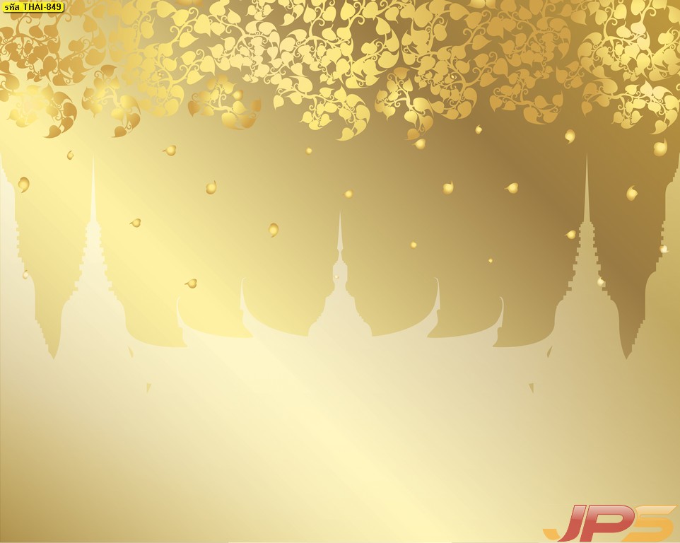 ภาพลายไทย ลายใบโพธิ์ทอง พื้นสีทอง แบบที่6